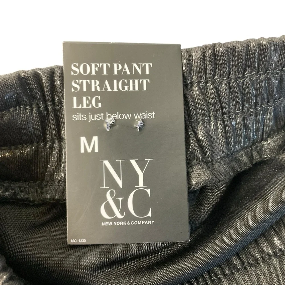 NY&C Black Shiny Soft Pants Straight Leg Stretch Size M NWT - Picture 5 of 10